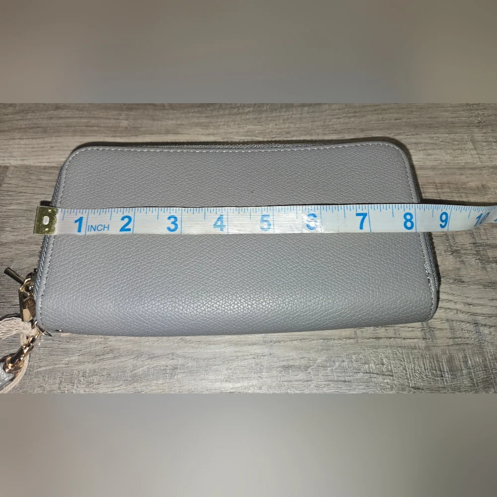 Gray Wrislet Wallet With Strap, 2 Zippered Sections, Card Slots & Coin Storage
